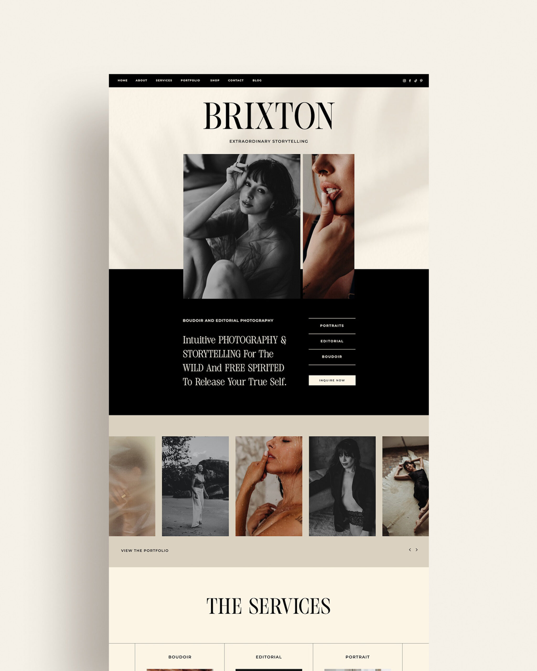 Showit website template for boudoir and editorial photographers