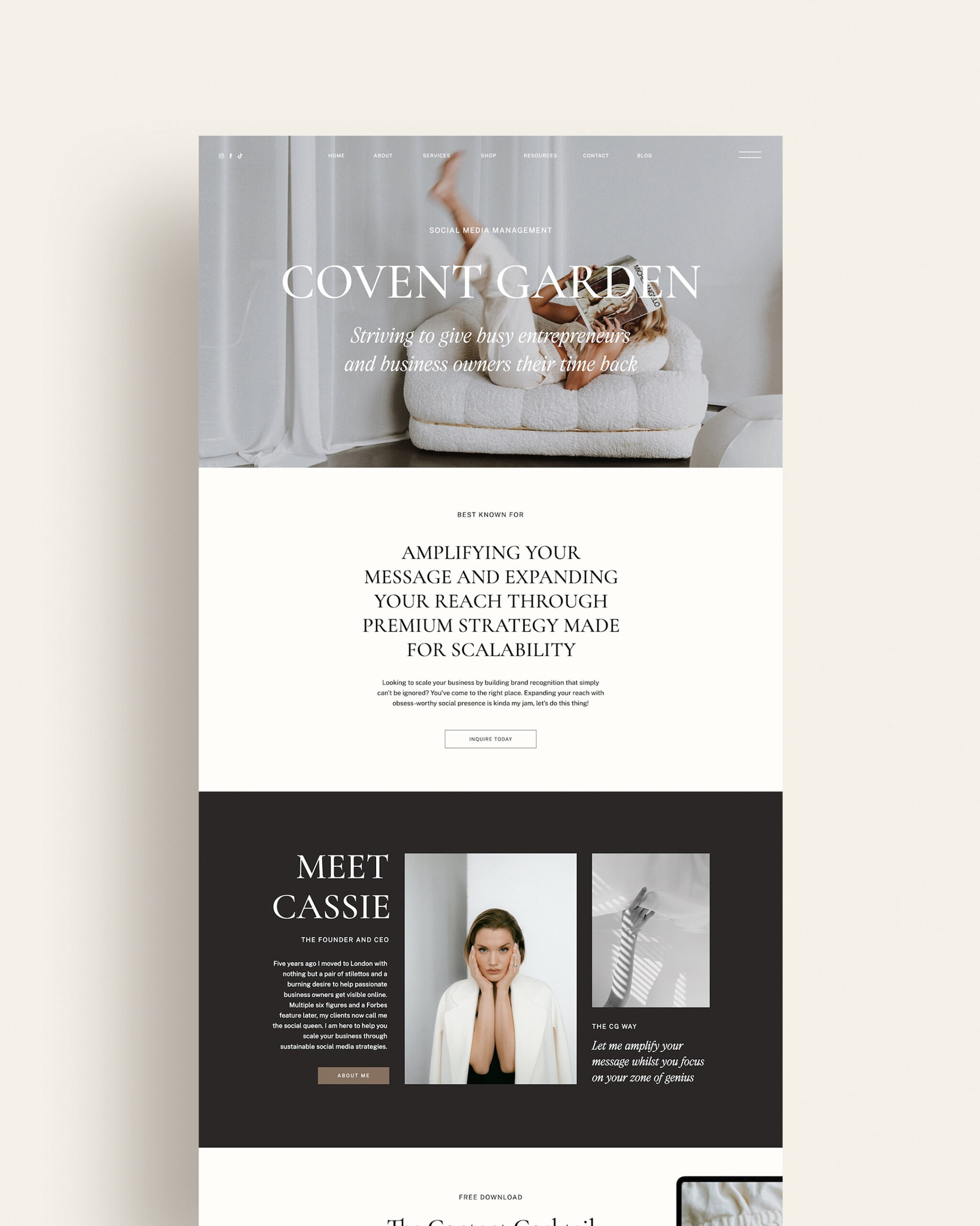 Showit website template for social media managers