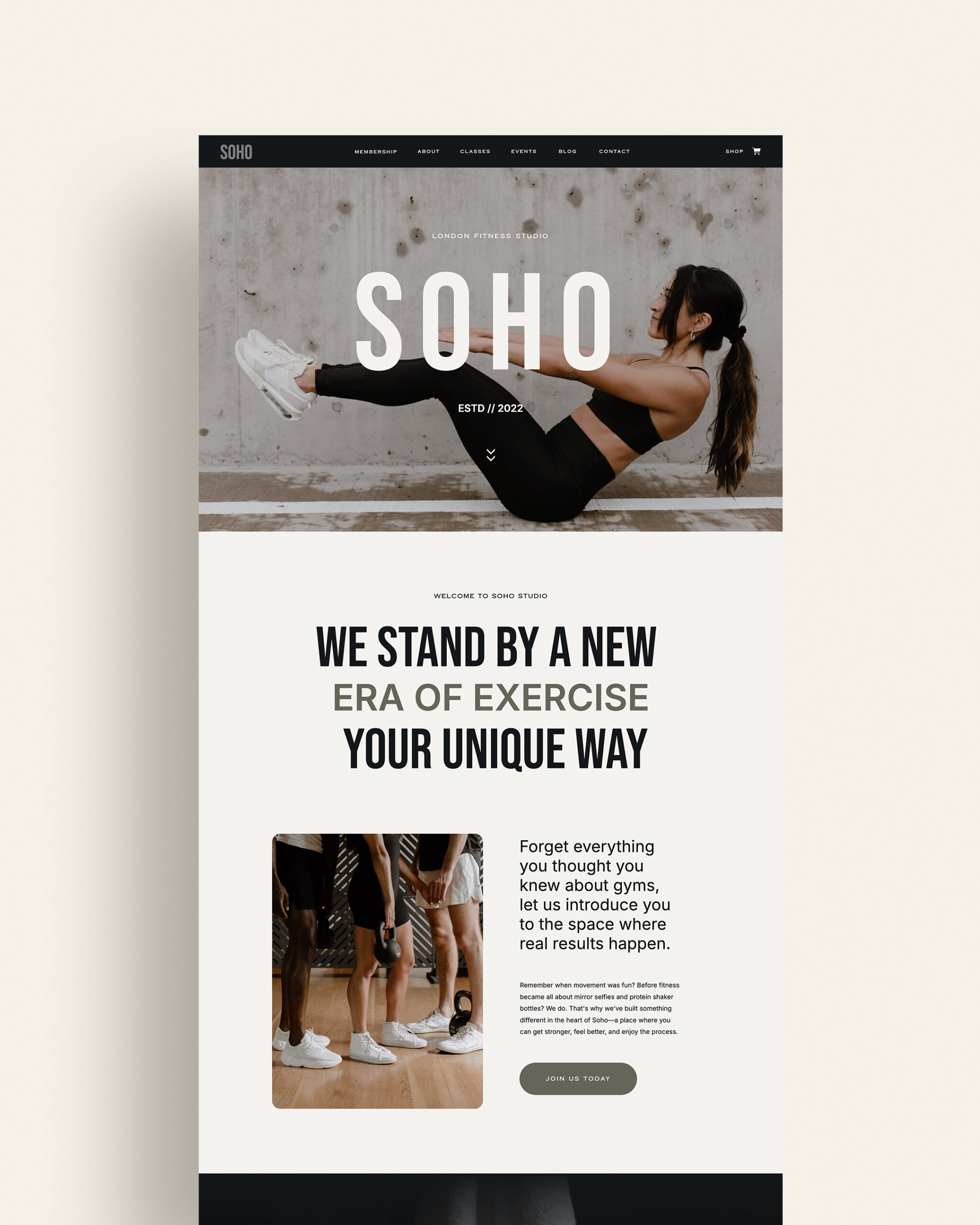 Showit website template for fitness professionals and workout studios
