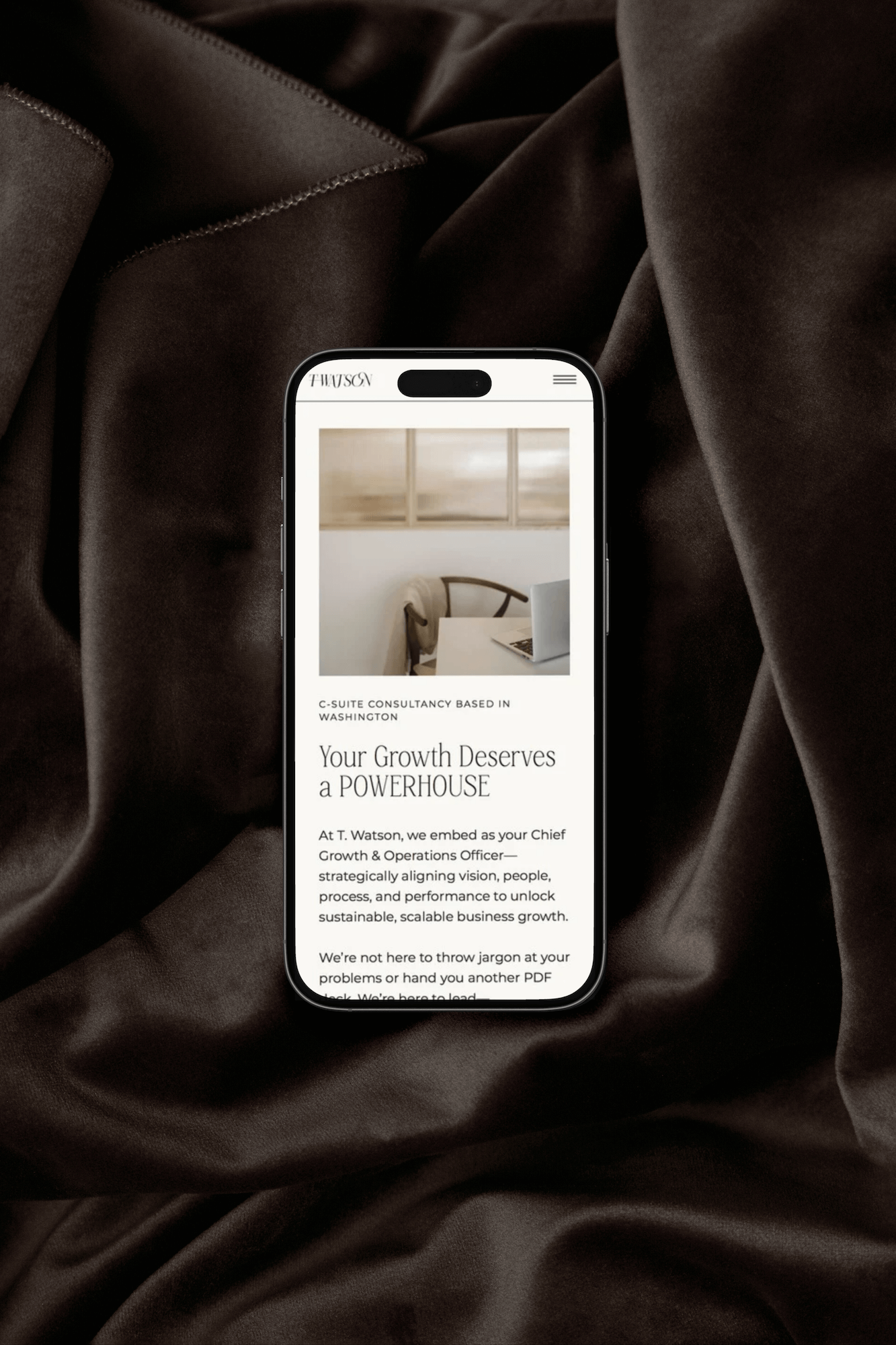 mobile mockup of website template customisation for c-suite consultancy